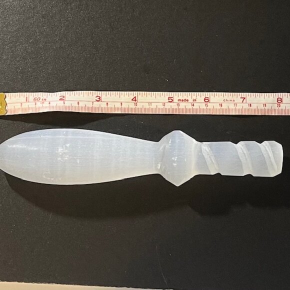 8" Selenite Dagger - spiral carved handle - Picture 2 of 5